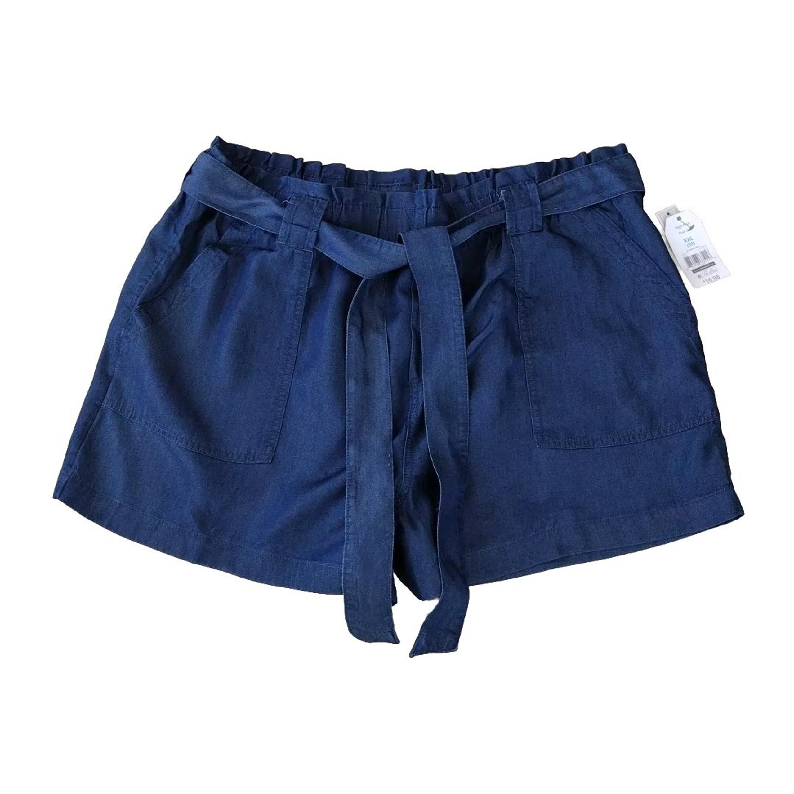 Time & Tru Shorts Woman XXL (20) Blue Belt Paper Bag Waist High Rise Casual Boho