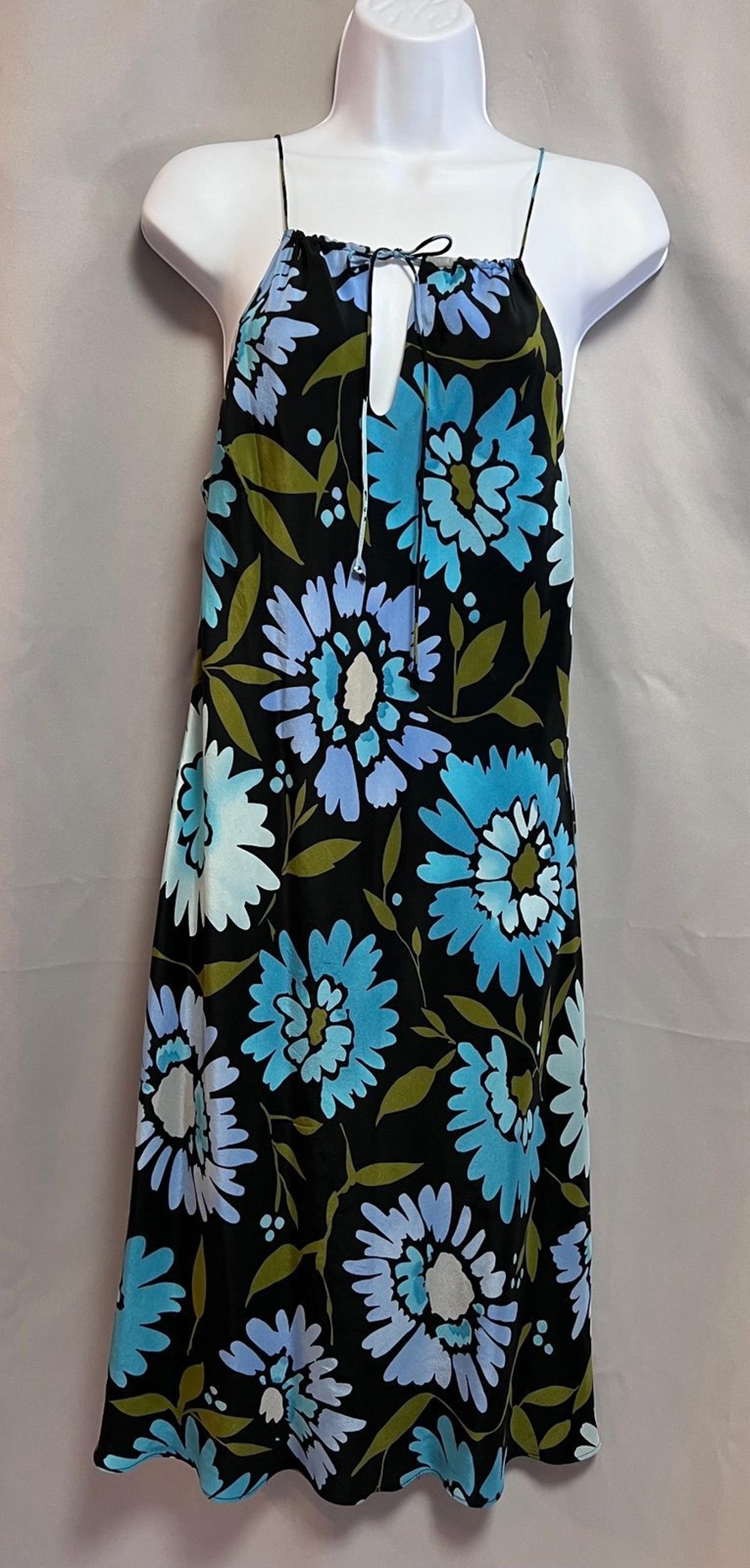 VTG The Limited Womens Dress SZ 8 Black/Blue Silk Floral Midi Slip Halter 90Y2K