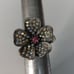 Size 9 Ring Vintage Signed JTG Artisan Paved with AB Rhinestones 5 Petal Flower