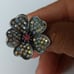 Size 9 Ring Vintage Signed JTG Artisan Paved with AB Rhinestones 5 Petal Flower