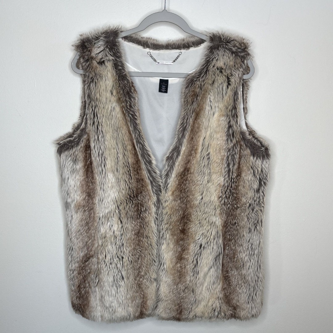 WHBM White House Black Market Sleeveless Plush Faux Fur Vegan Vest Womens Large