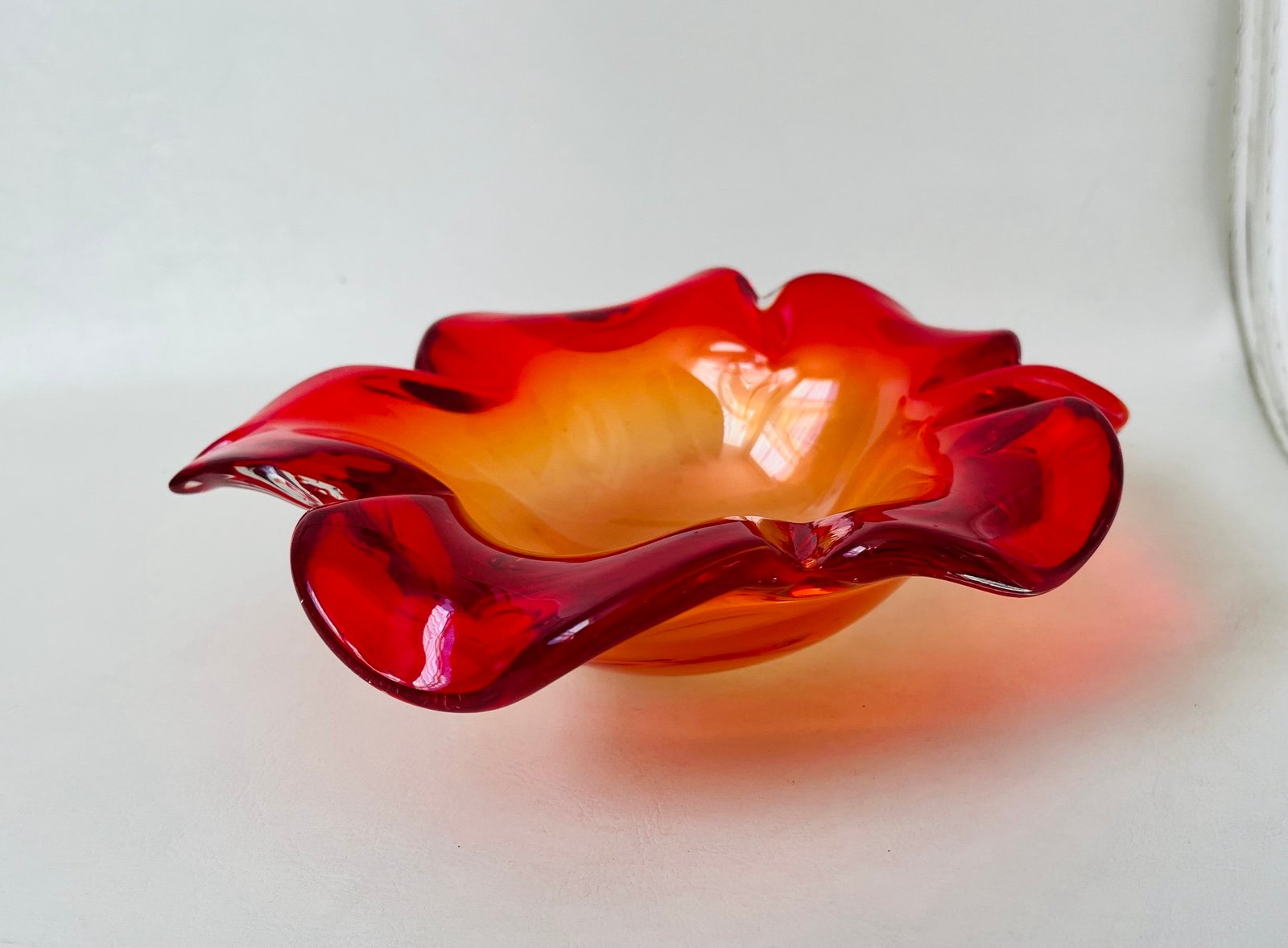 Mid century accent orange crackle art Glass bowl