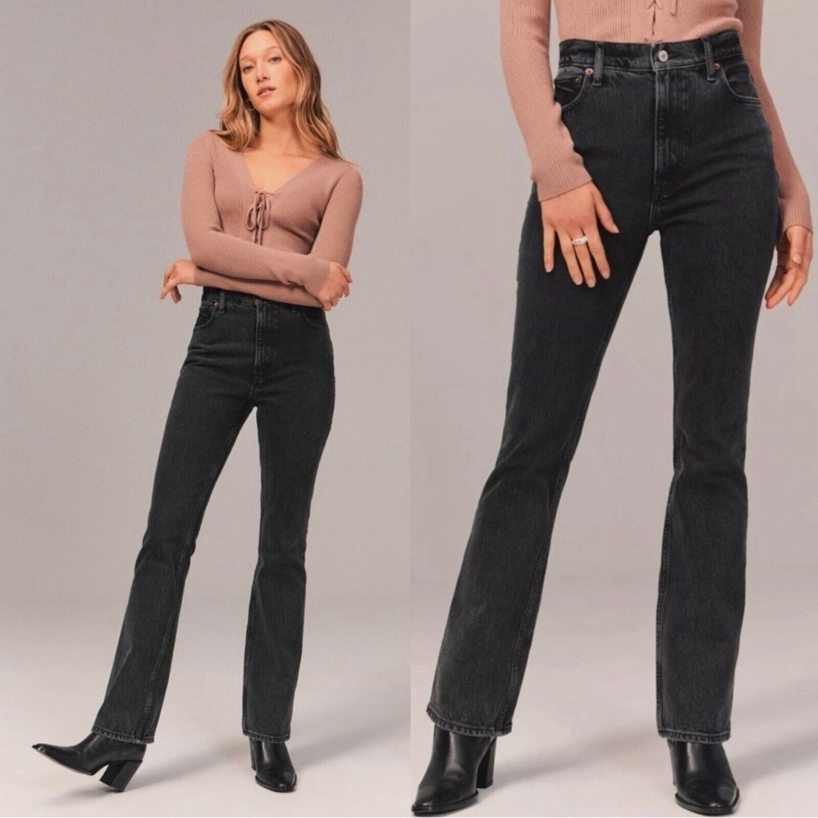Abercrombie The 70s Vintage Flare Ultra High Rise size 4 4R Black Gray 27
