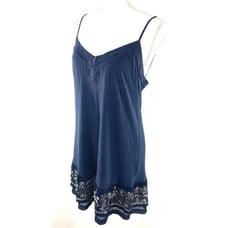 FOSSIL Beaded Boho Long Camisole Tank Top Blouse Size M Navy Jersey