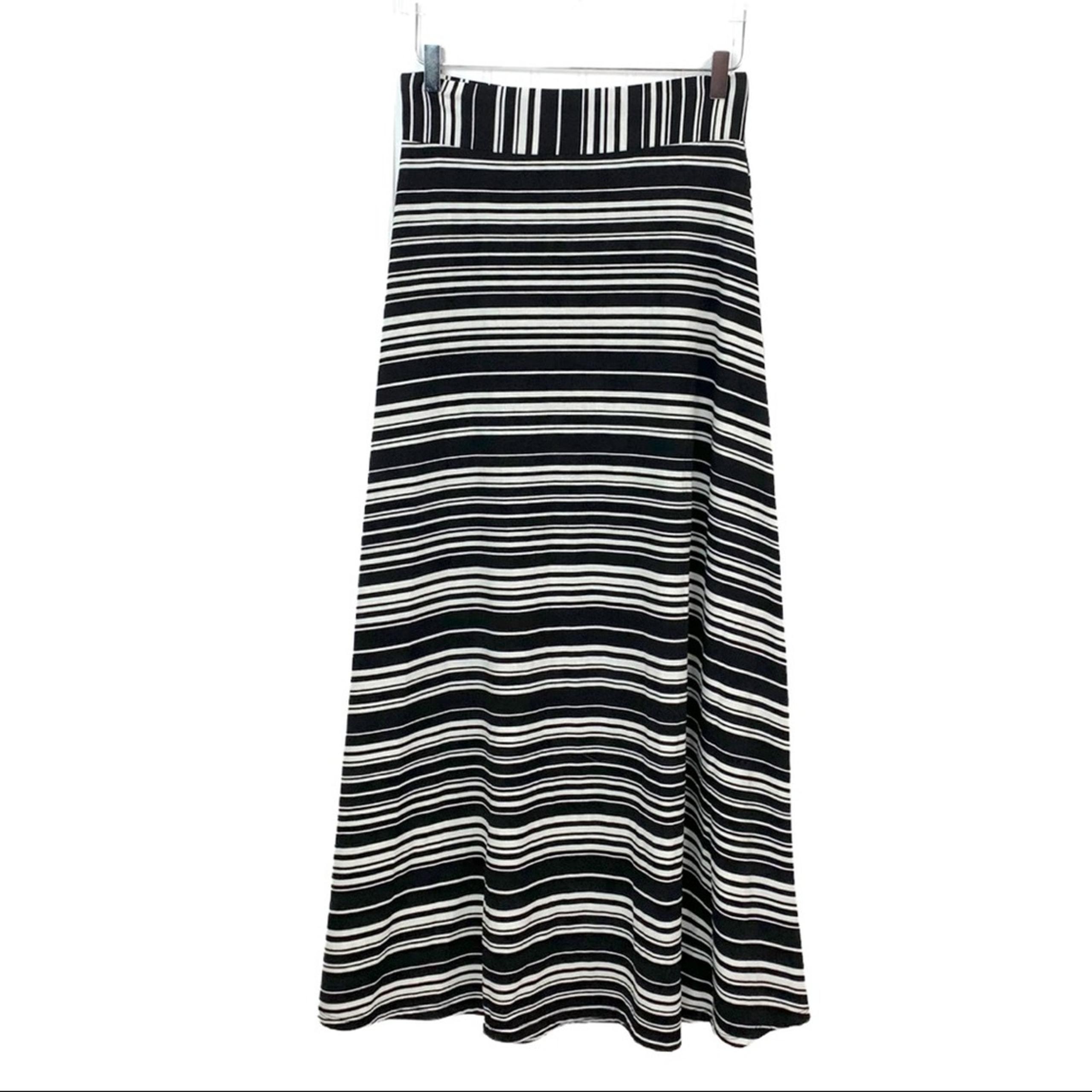 Roz & Ali Dressbarn Maxi Skirt A Line Black Cream Stripes Women's Size Small