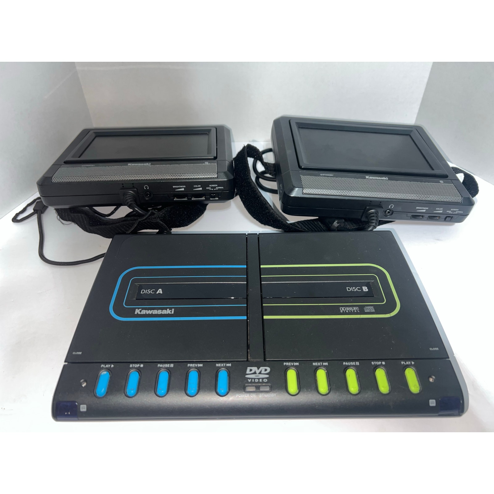 Kawasaki PVS2970S Portable Car 2-Screen Double DVD Player 2 Screens