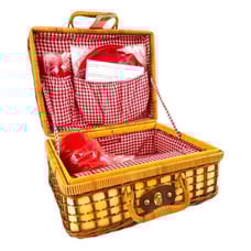 NIB Vintage ELIZABETH ARDEN Wicker Picnic Utensils Set Basket for 4 Persons