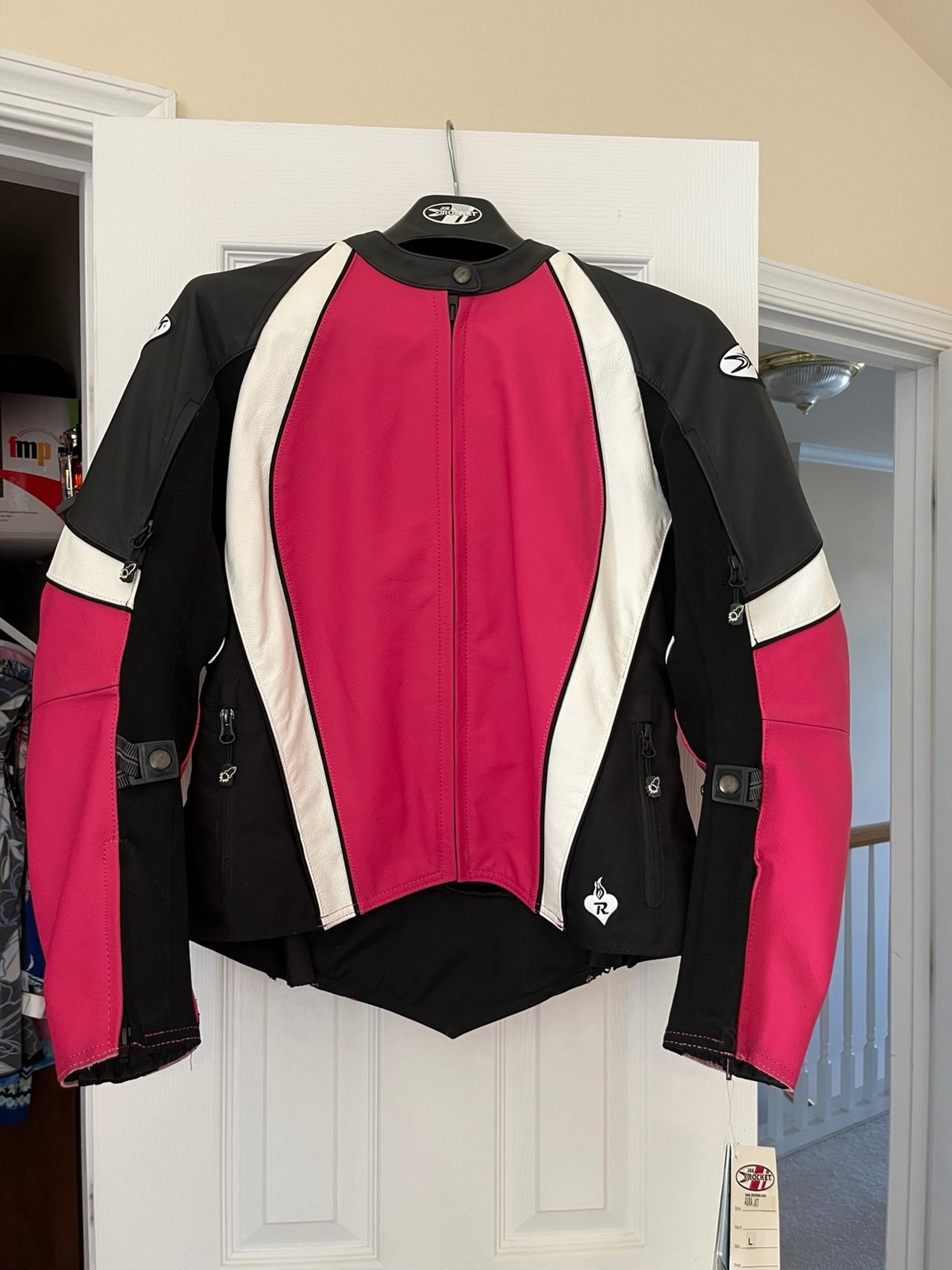 NWT Joe Rocket Ladies Pink and Black
Leather Aura Jacket. Size Large.