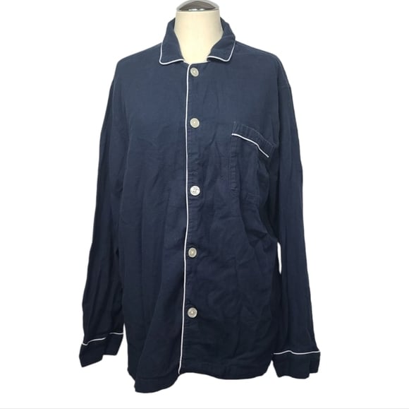 J. Crew Slim Button Down Long Sleeve Cotton Blue & White Pajama Top L