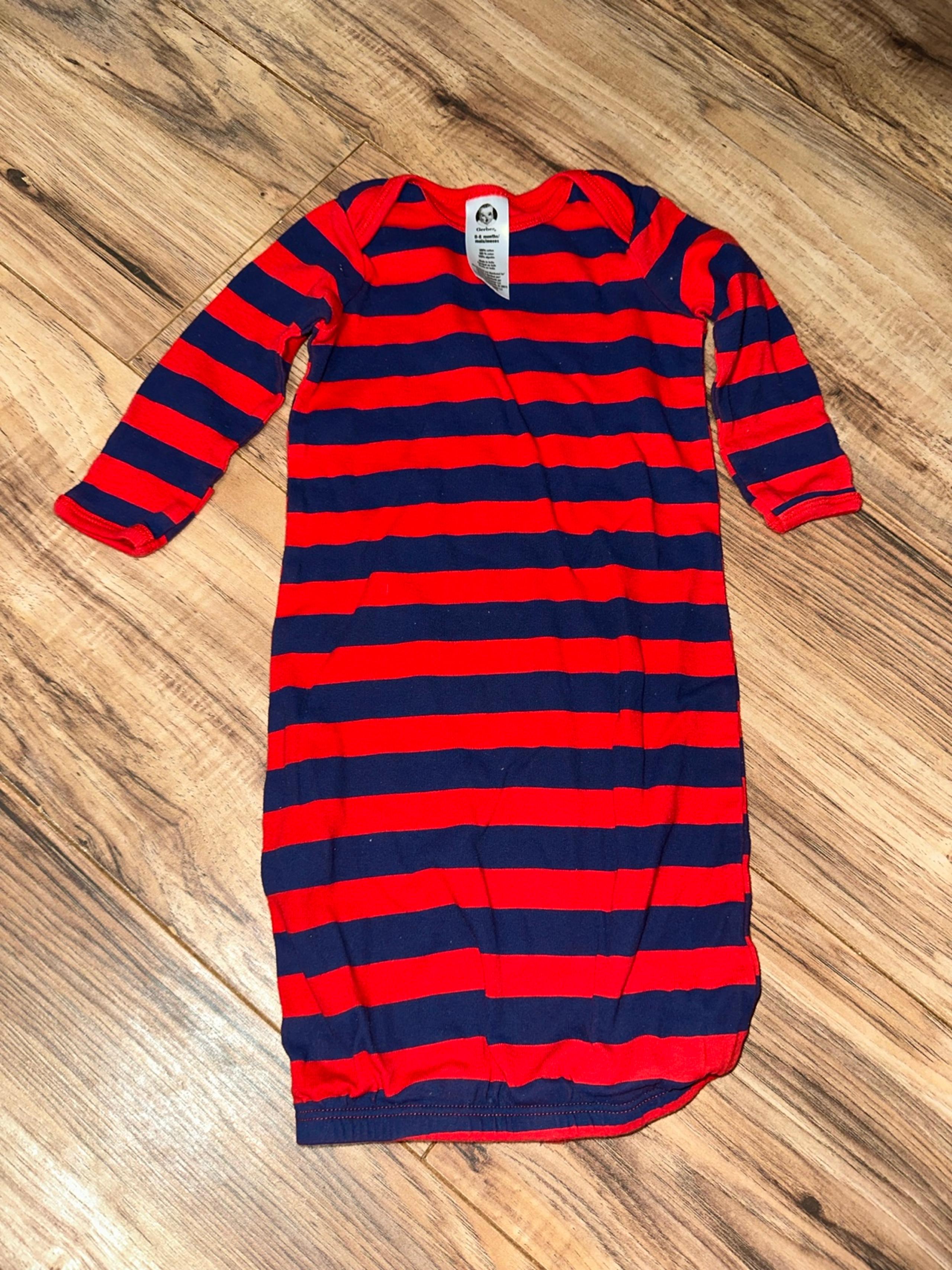 Gerber red navy stripes gown 0-6 months