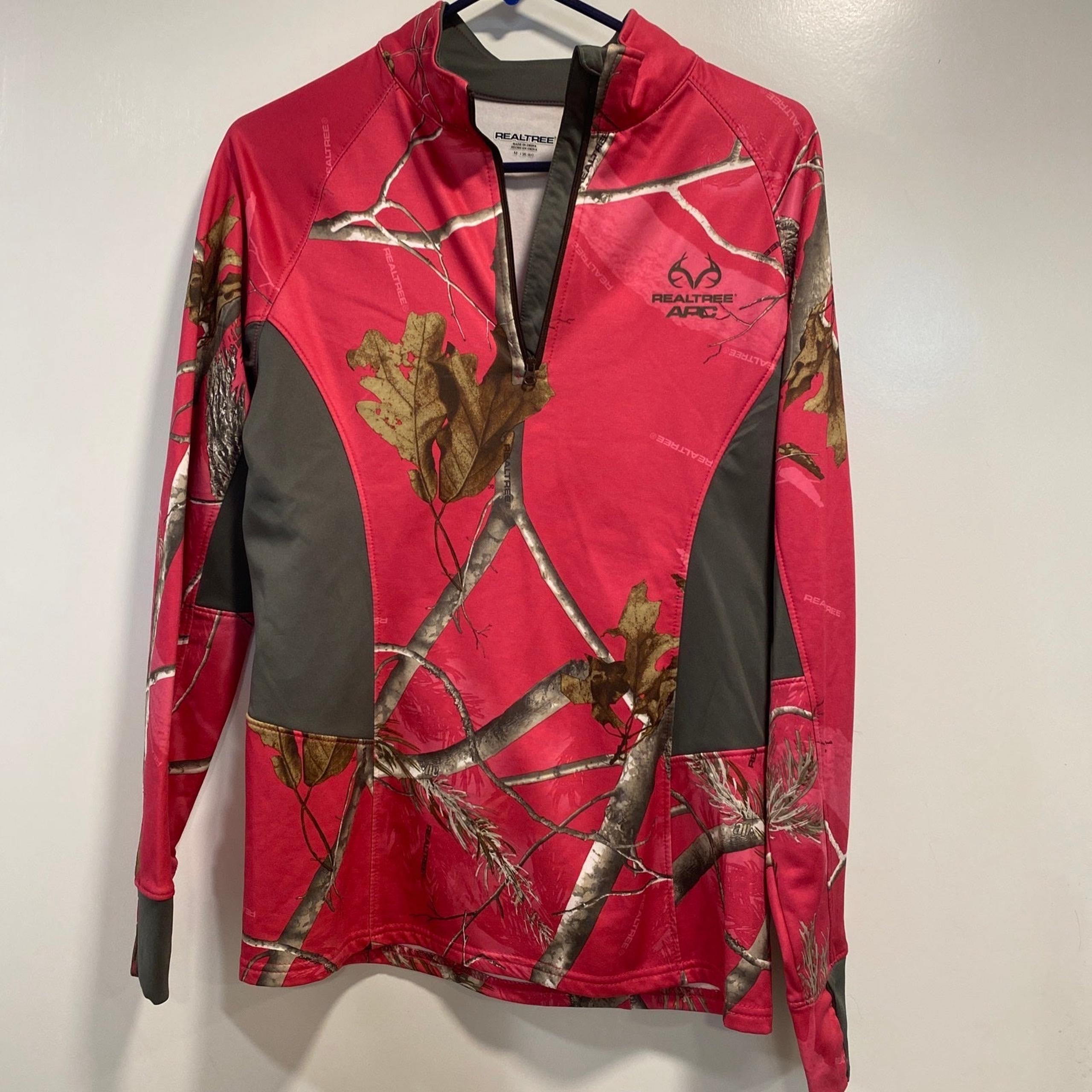 RealTree Sz M Shirt Hot Pink Camo 1/4 Zip Thumb Hole Cuffs Pullover Jacket Women