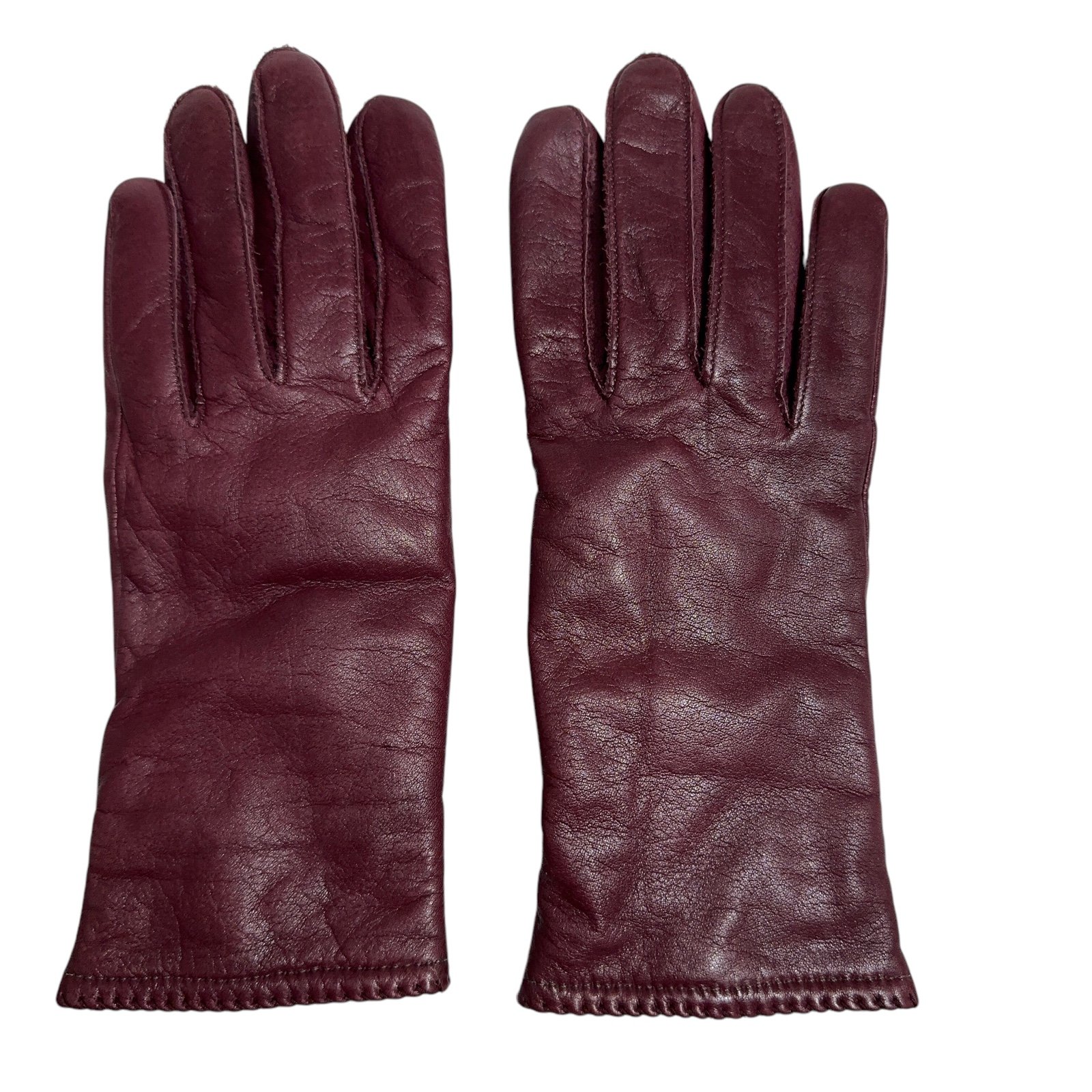 Grandoe Womens Vintage Leather Gloves Size 7 Bordeaux Lined for Winter