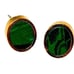 Modern Green Malachite Stone Stud Earrings Oval Yellow Gold Tone Unisex Mens NEW
