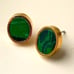 Modern Green Malachite Stone Stud Earrings Oval Yellow Gold Tone Unisex Mens NEW