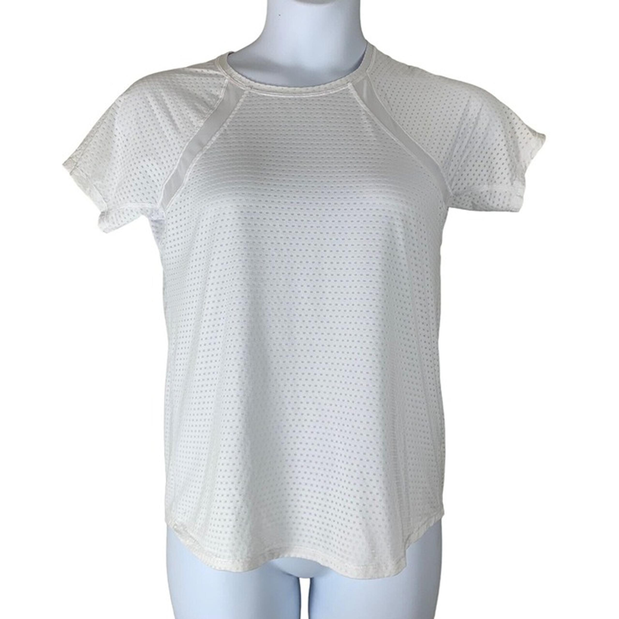 Athleta Knit Top Size Small White Short Sleeved Semi Sheer Shirt Womens
