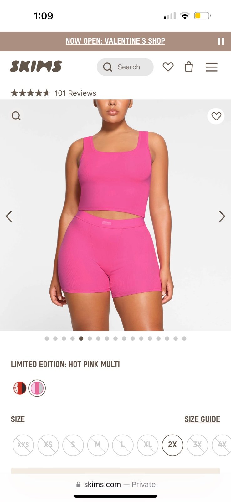 Skims hot pink cotton ribbed boxer and tank set