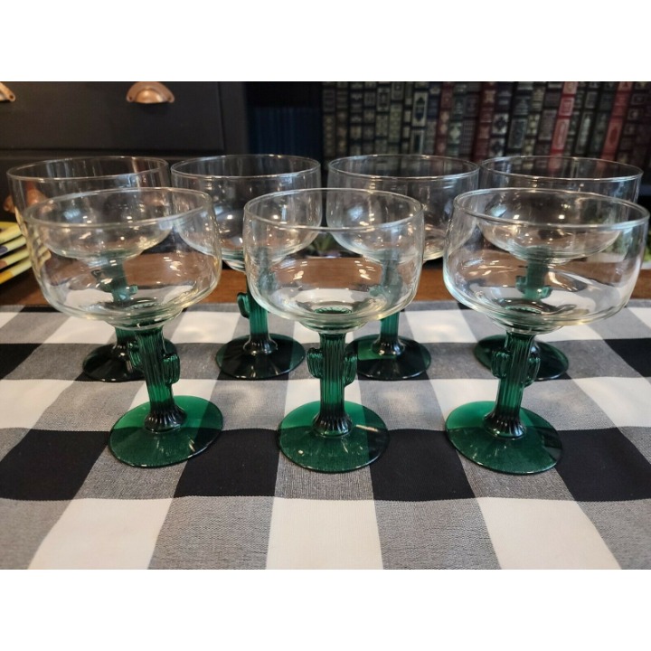 Libbey Cactus Margarita Glass Green Juniper Stem 7 Glasses 4 enlarge 3 large