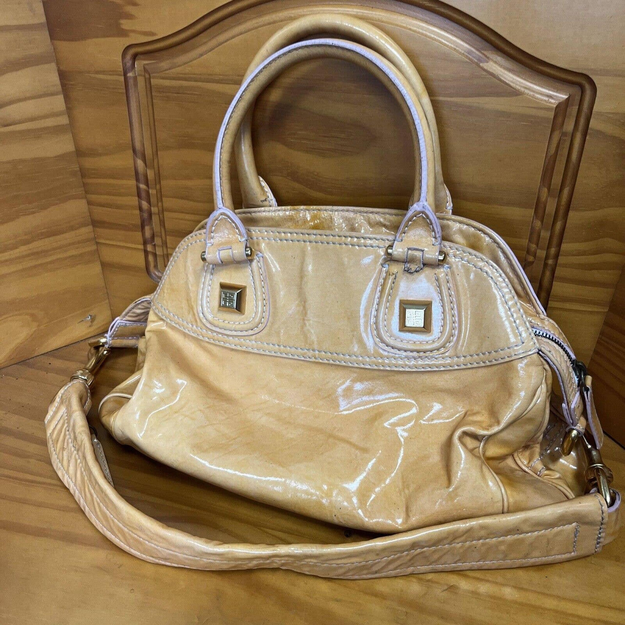 Authentic GIVENCHY Orange Patent Leather NIGHTINGALE Large Shoulder Hand Bag EUC