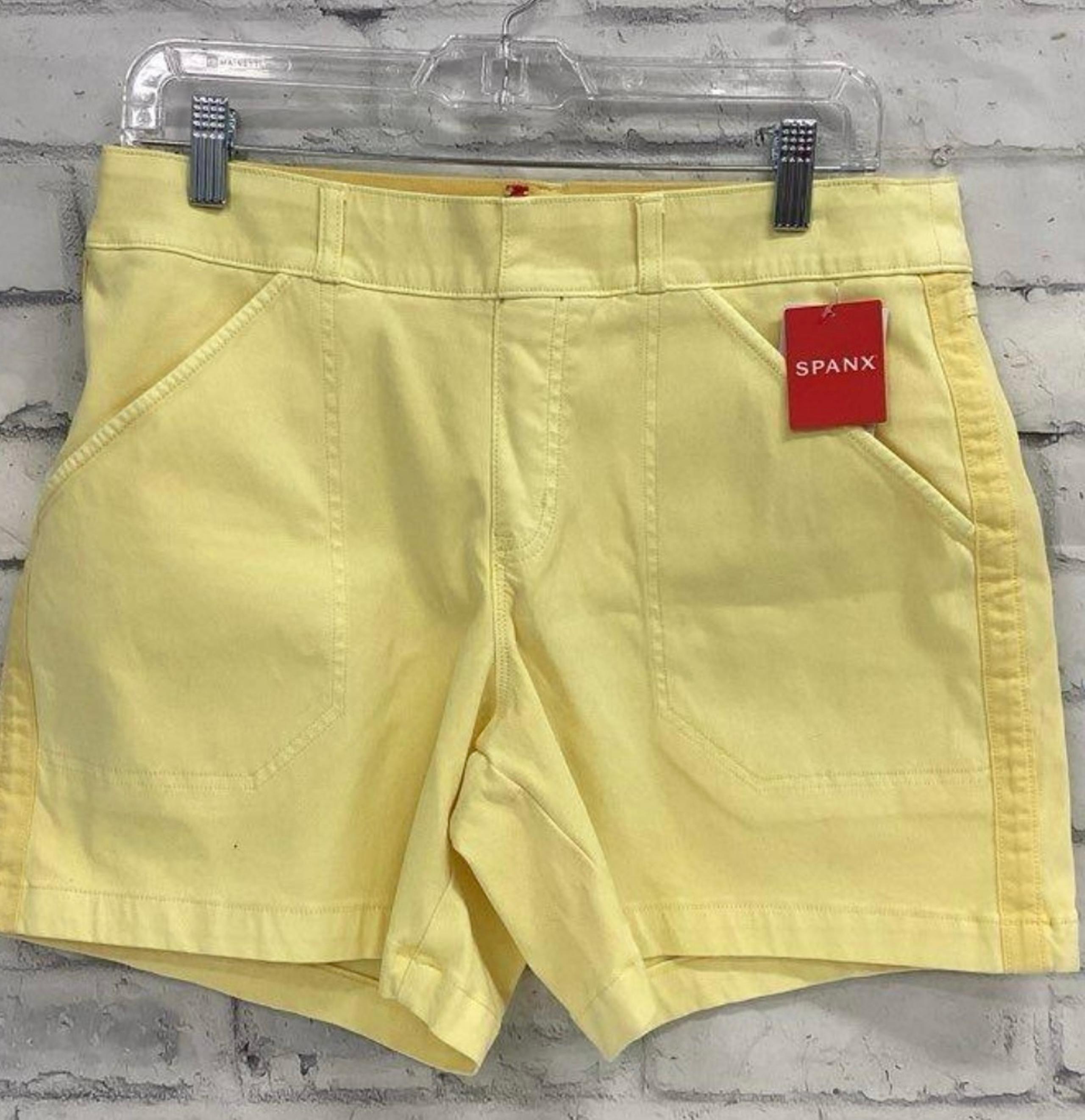 Nwt Spanx Womens Yellow Flat Front Pull-on Stretch Twill Chino Shorts Size L