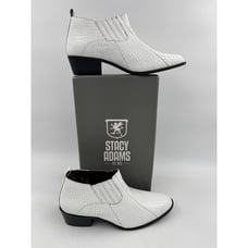 Stacy Adams Sandoval Boot Mens 10 Wide White Leather Snake Print Cuban Heel