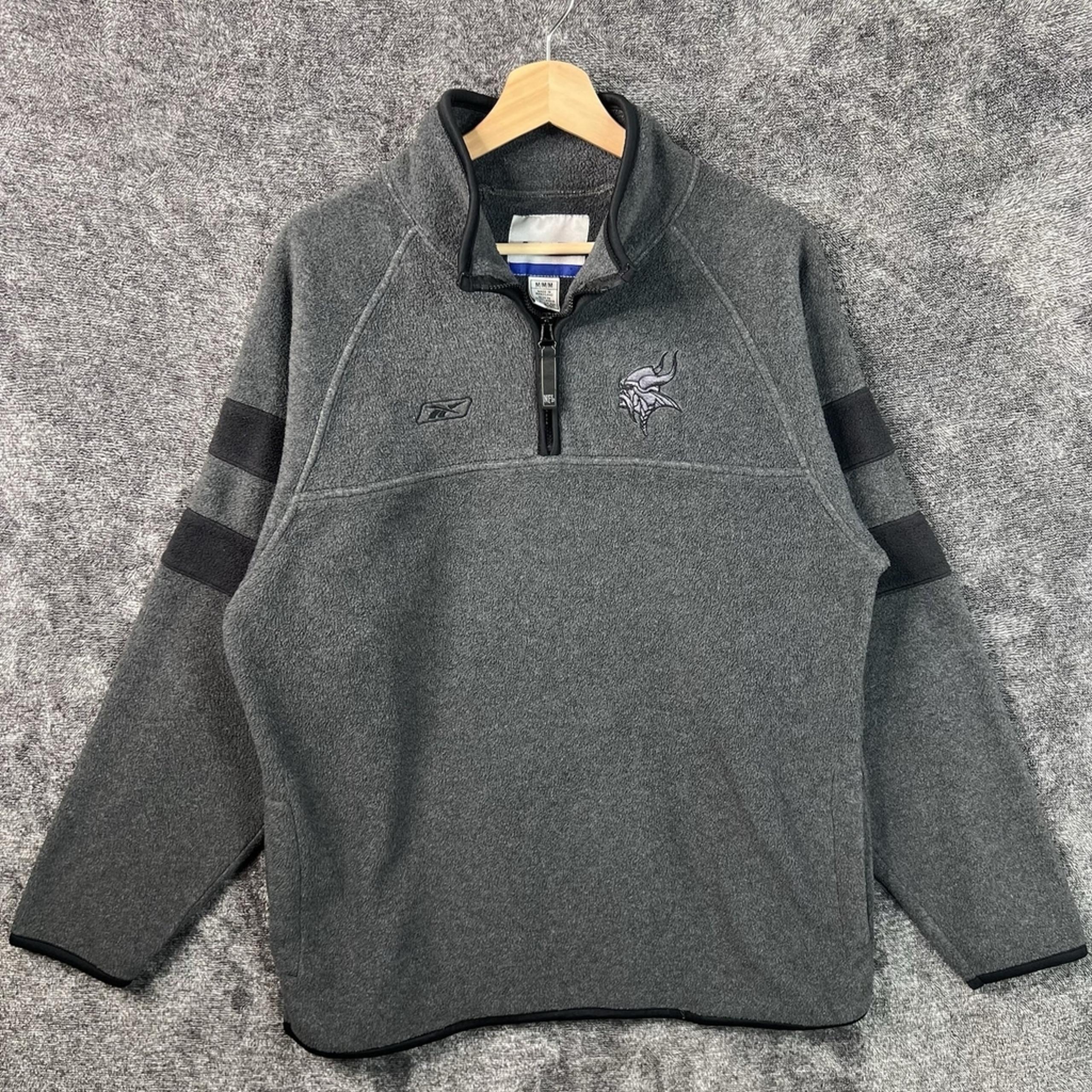 Vintage Minnesota Vikings Medium Striped Dark Grey NFL Fleece 1/4 Zip Pullover