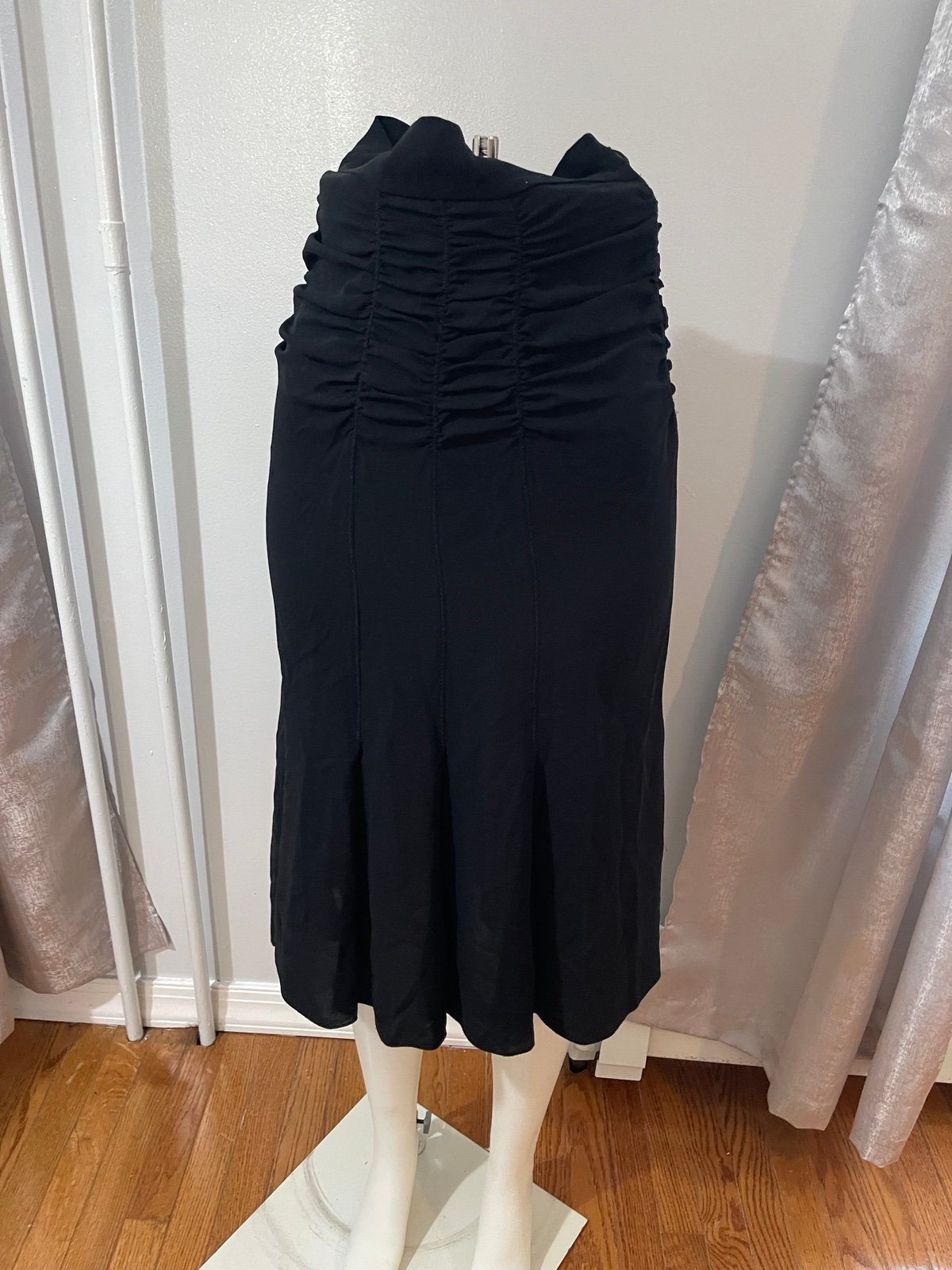 Prada Ruched High Waisted Blk Silk Skirt sz38 2