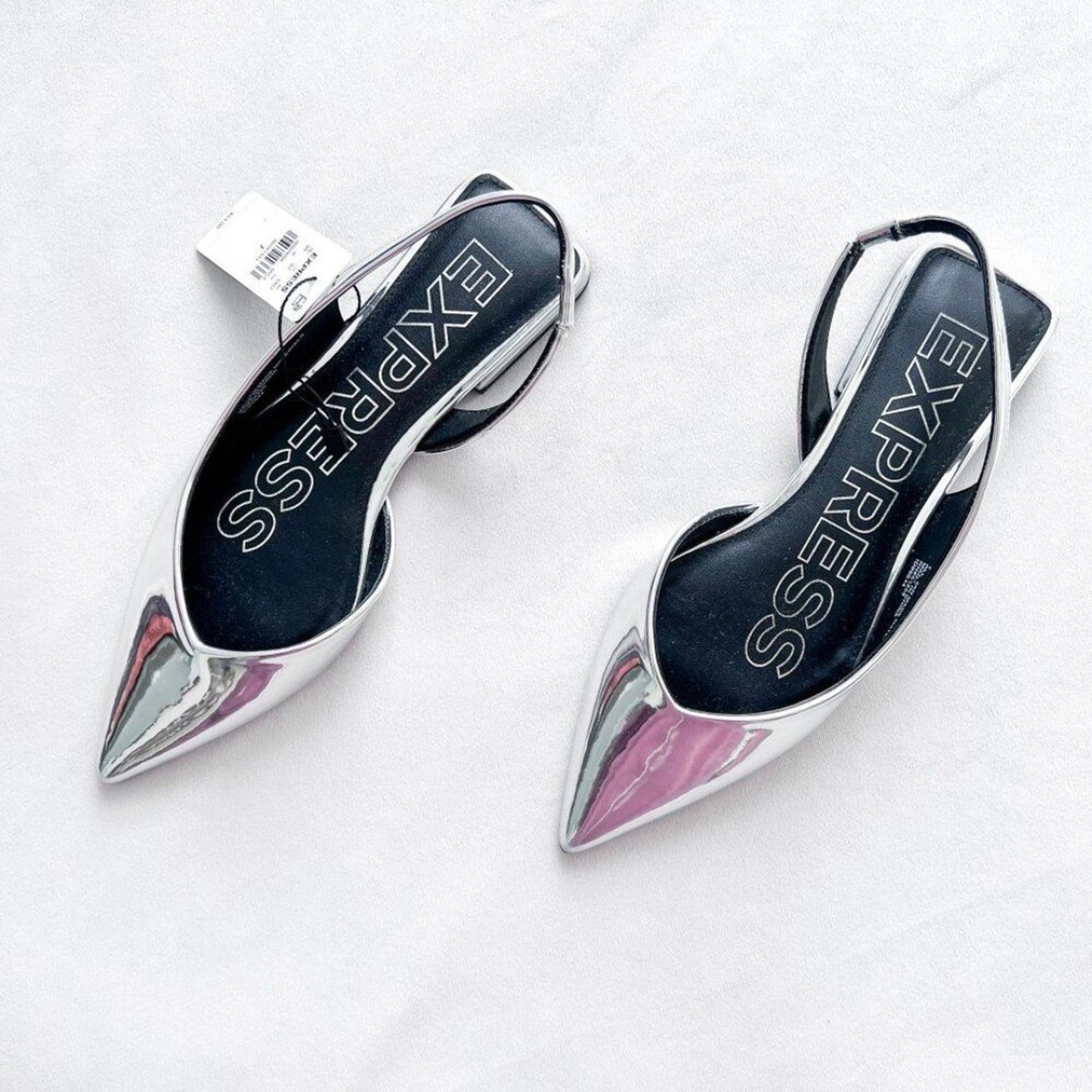 Express Metallic Silver Slingback Pointed Toe Flats