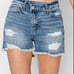 RISEN Stepped Waist Frayed Denim Shorts