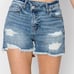 RISEN Stepped Waist Frayed Denim Shorts