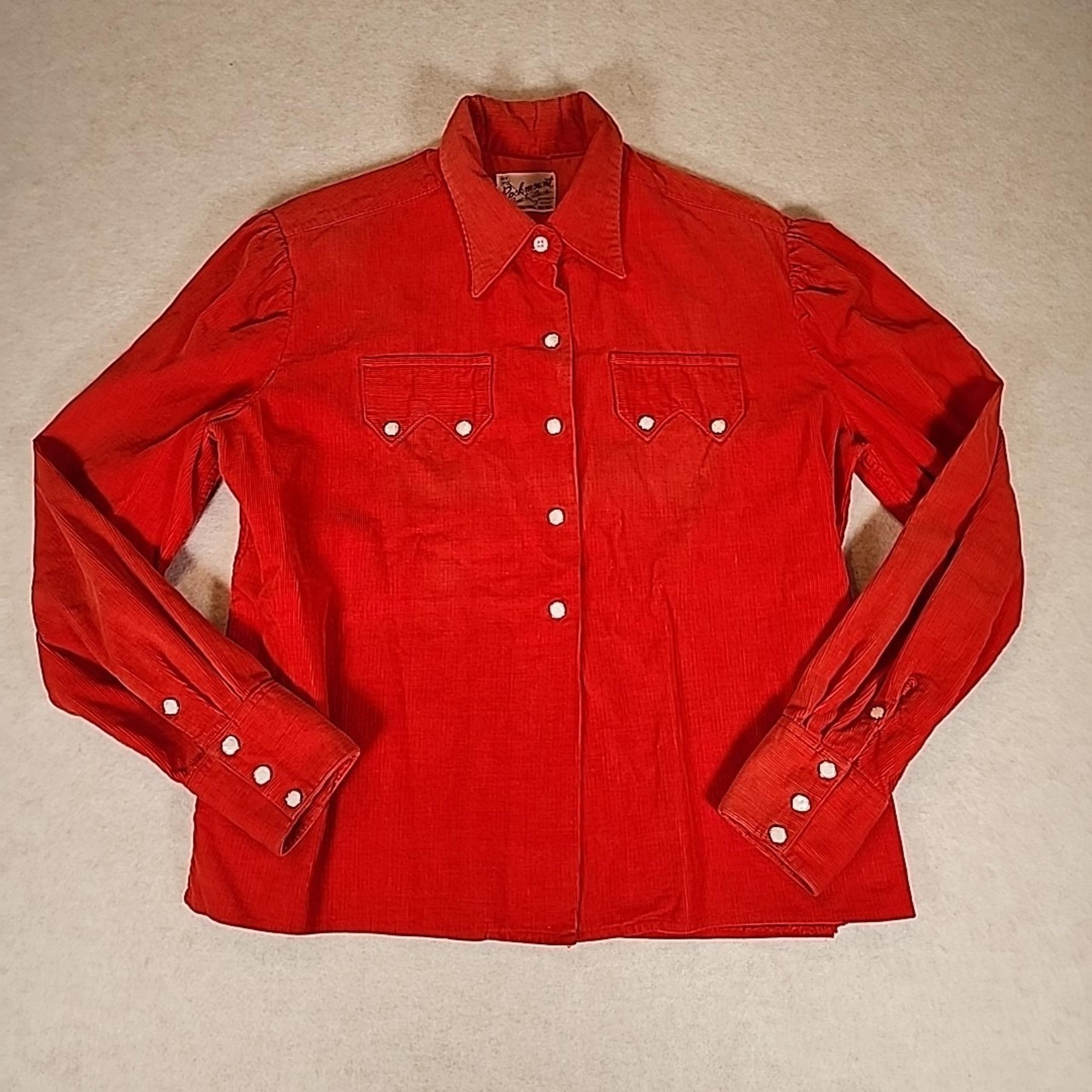 Vintage Rockmount Ranch Wear Button Up Shirt Western Red Corduroy Pearl Snap