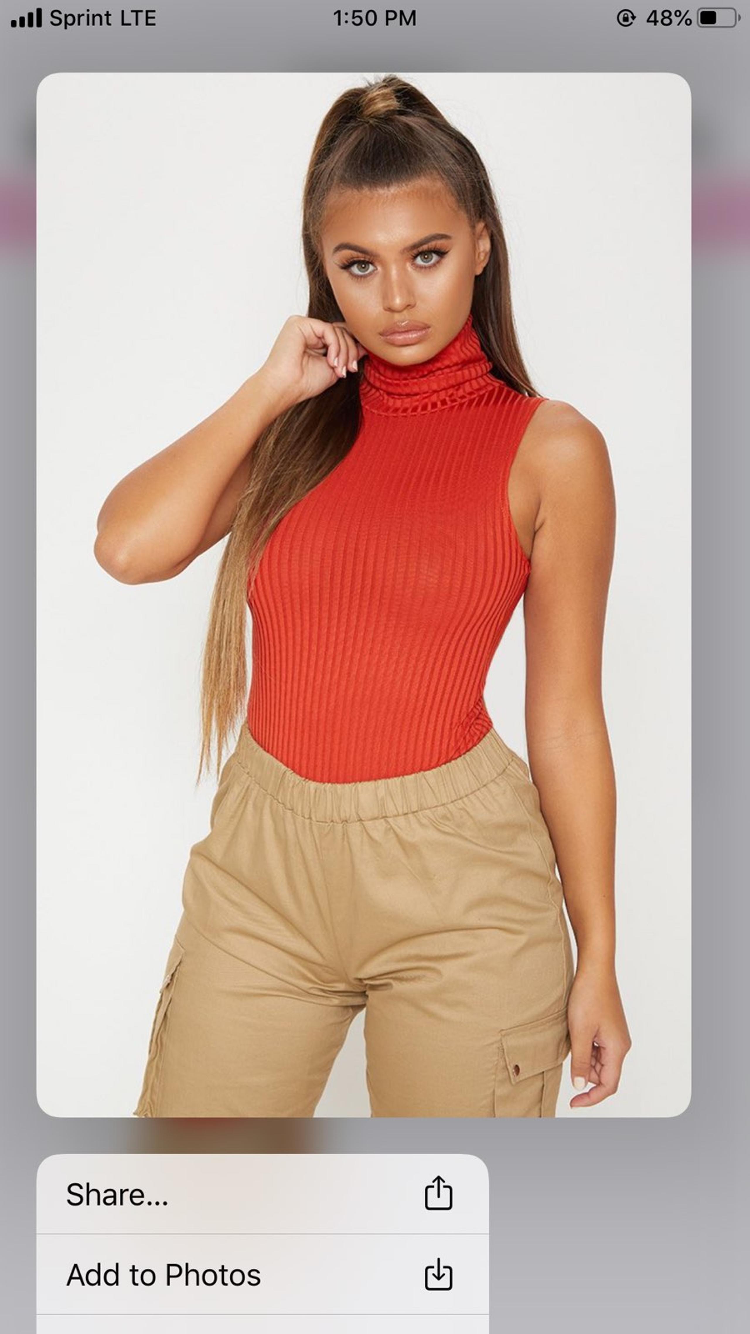 rust sleeveless rib roll neckbodysuit