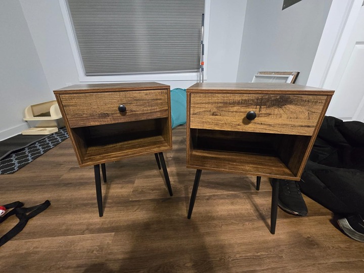 Nightstands Set of 2 Industrial 2-Tier Night Stand/Side Drawer, Wood, Brown