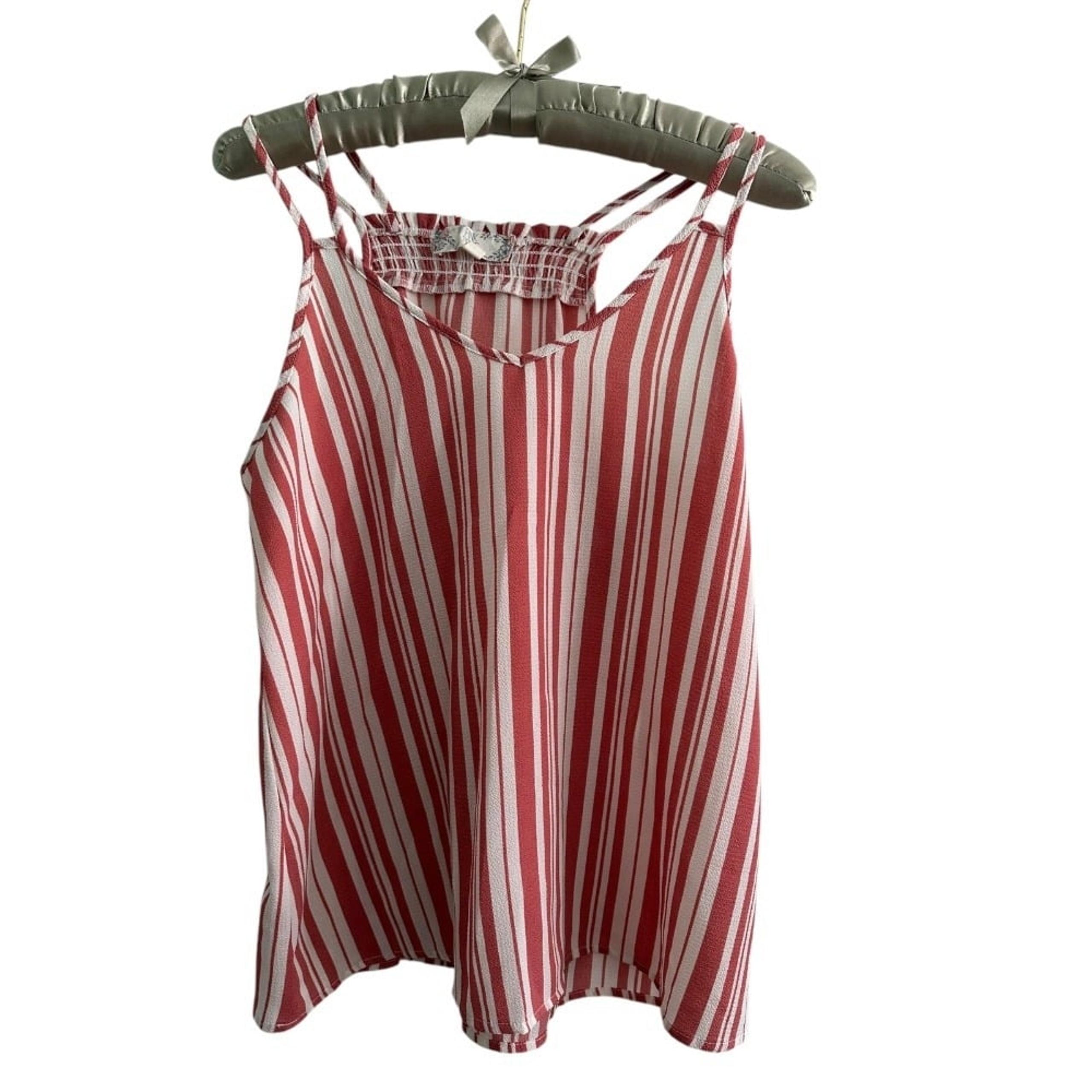 Pink Rose Striped Cami Top Smocked Sleeveless Casual Tank Top Size M