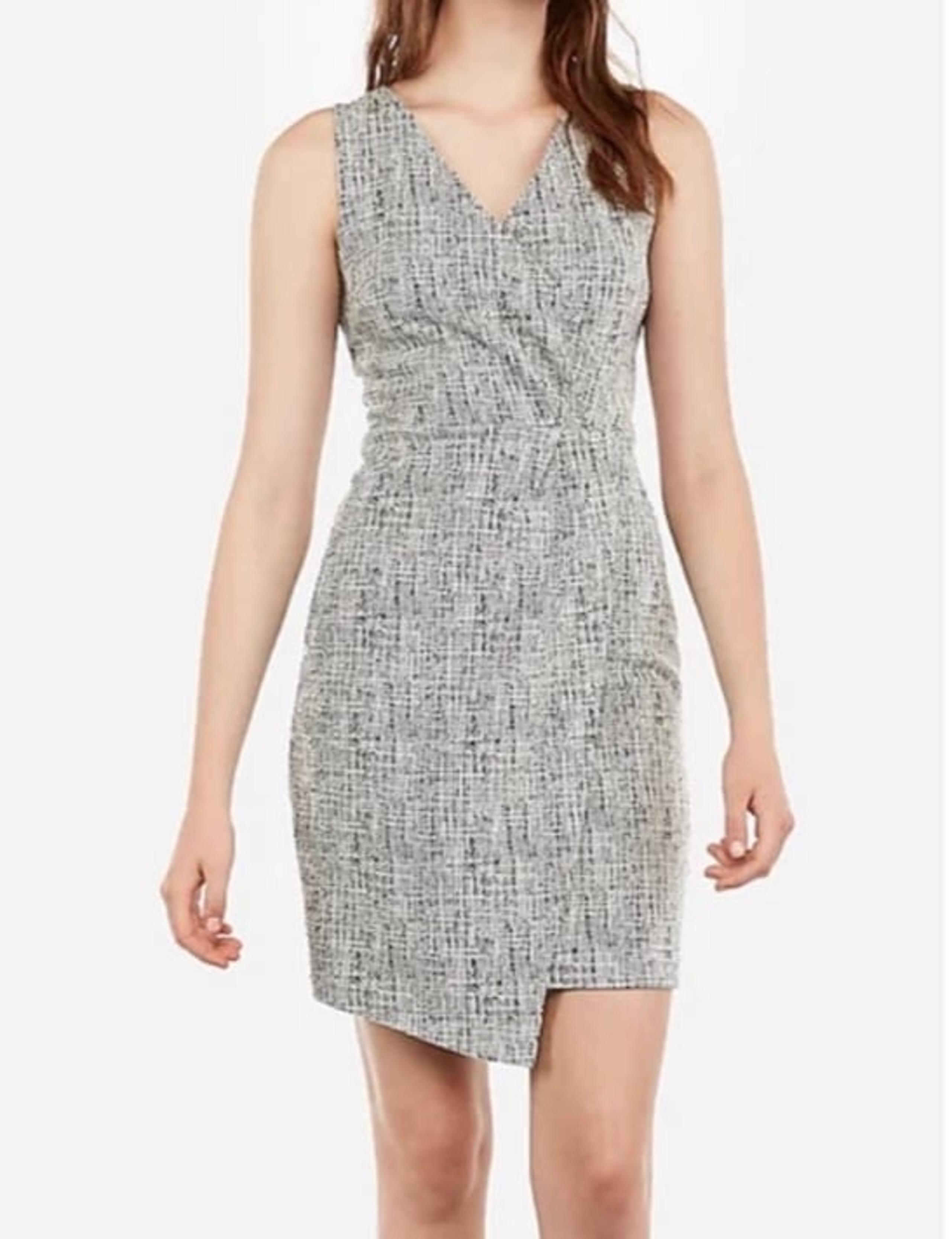 Express Black and White Knit Mock Wrap Sleeveless Dress