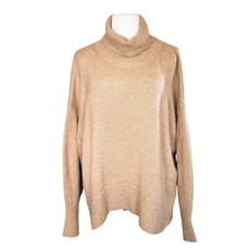 French Connection Vacara Wool Blend Oversized Turtleneck Sweater Tan Beige Large