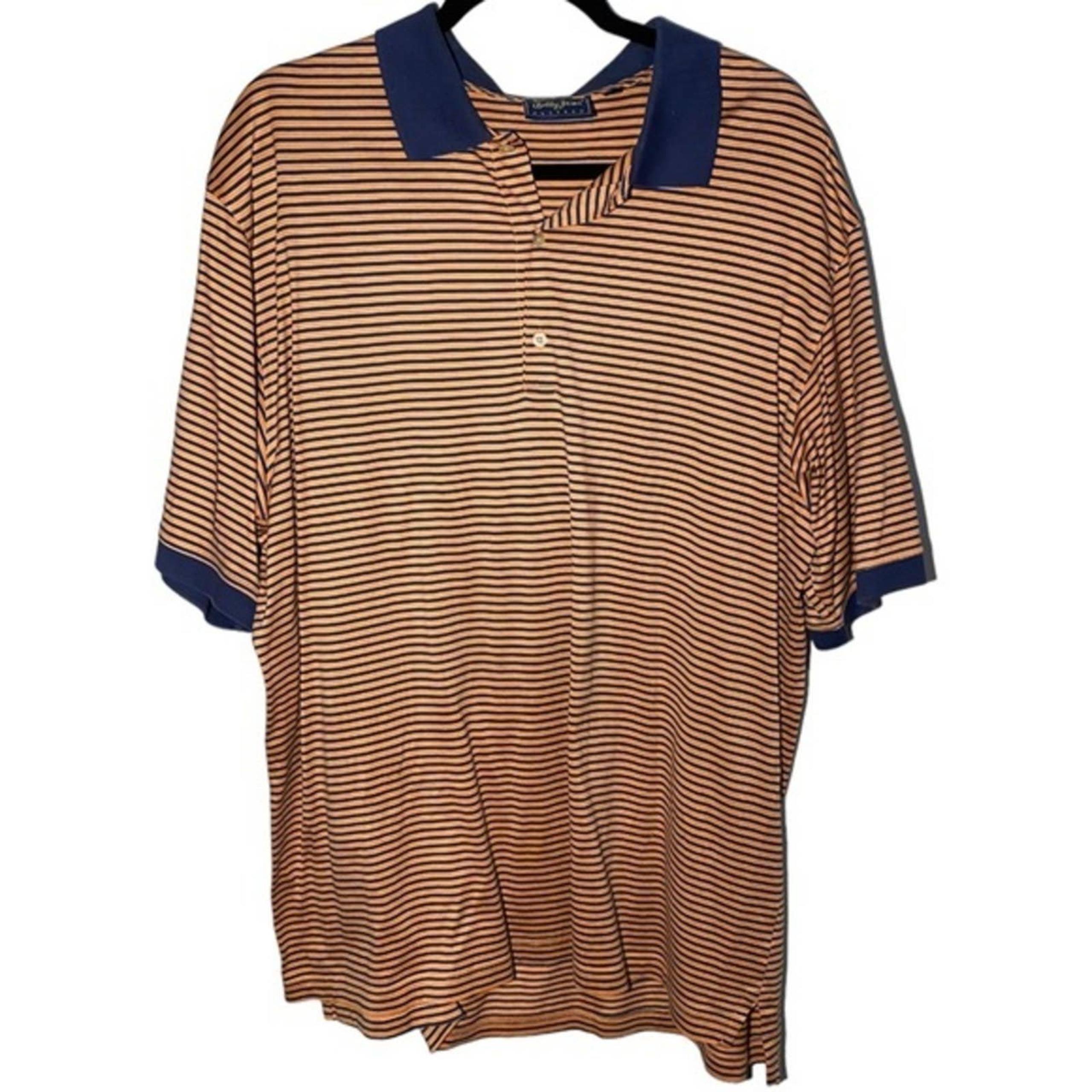Bobby Jones PLAYERS Men's Large Collared Short Sleeve Striped Polo Shirt Orange