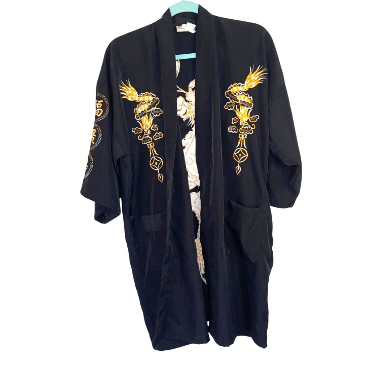 Oriental Brand Kimono Robe Womens Unisex One Size Vintage Embroidered Dragon