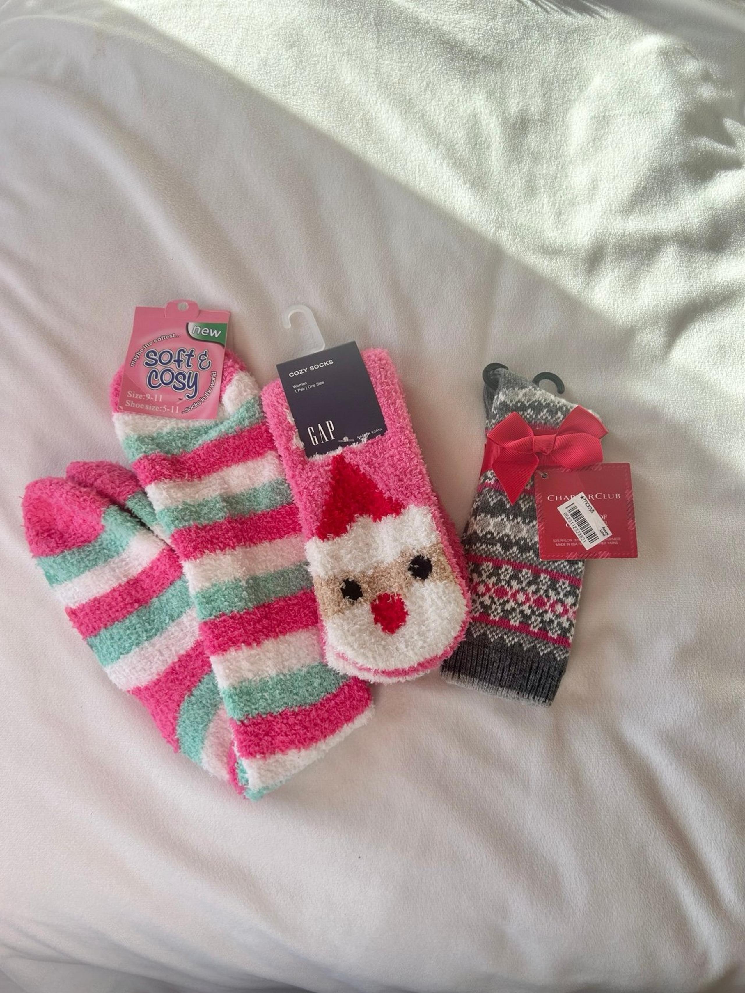 Bundle of Christmas socks fuzzy Christmas socks