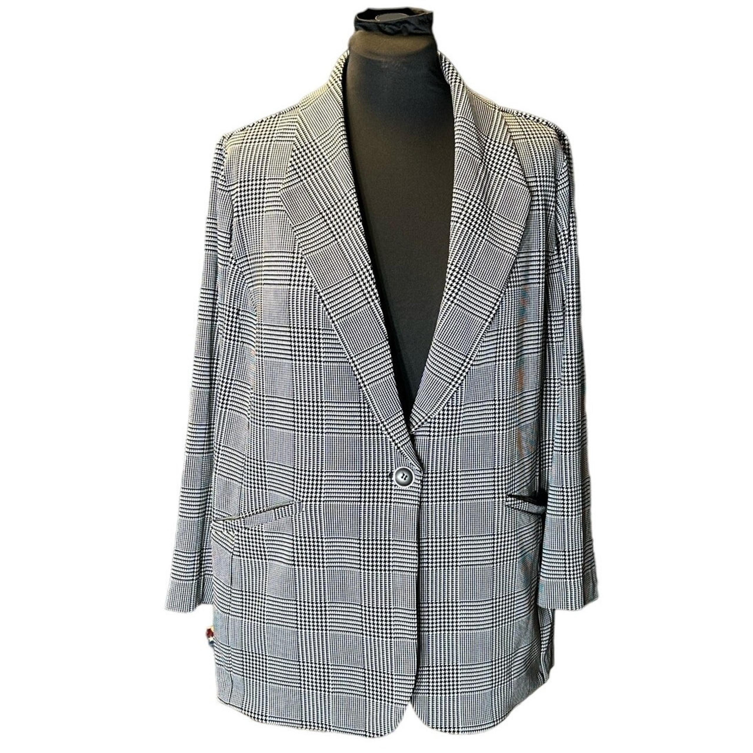 Susan Graver Black and White Glen Plaid One Button Fusion Blazer Size 2XP