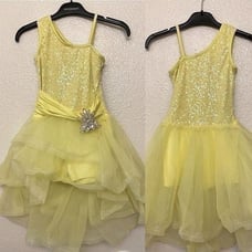 Weissman Dance costume Yellow Sequins asymmetrical dress DREAM 7651 child IC 7/8