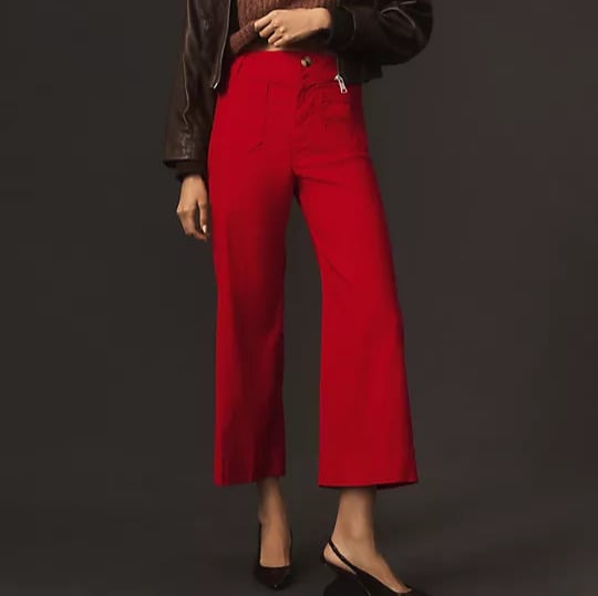 Anthropologie Maeve 28P The Colette Cropped Wide-Leg Pants Bright Red NWT 28 P
