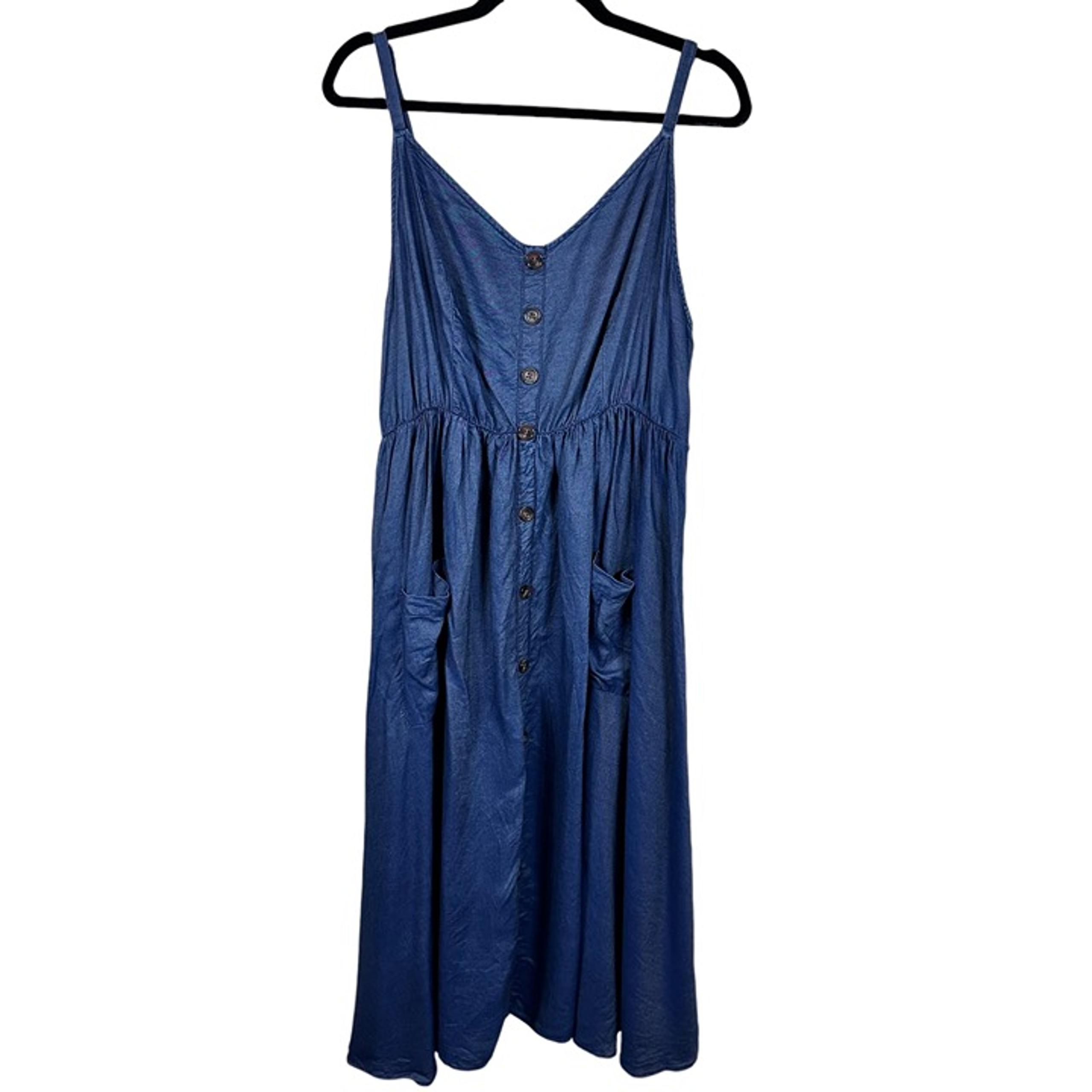 Torrid Chambray Midi Dress Button Front Blue Women's Size 2