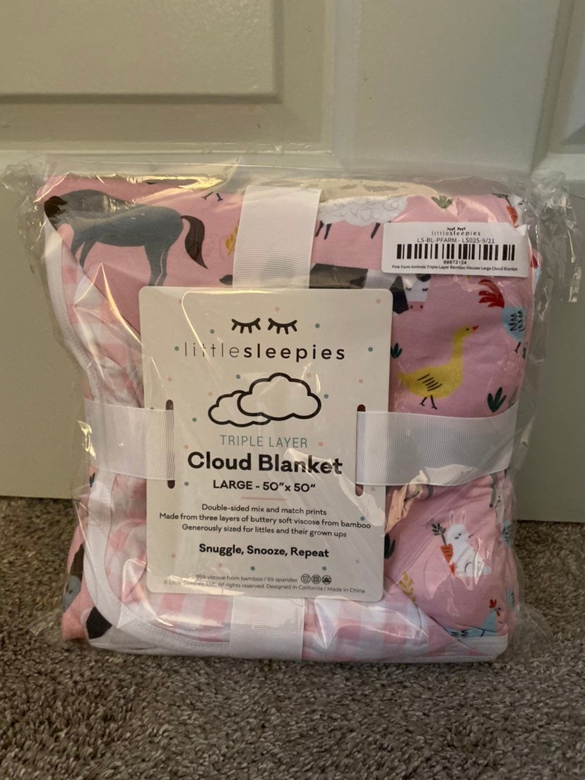 Little Sleepies Farm Animals Blanket Pink