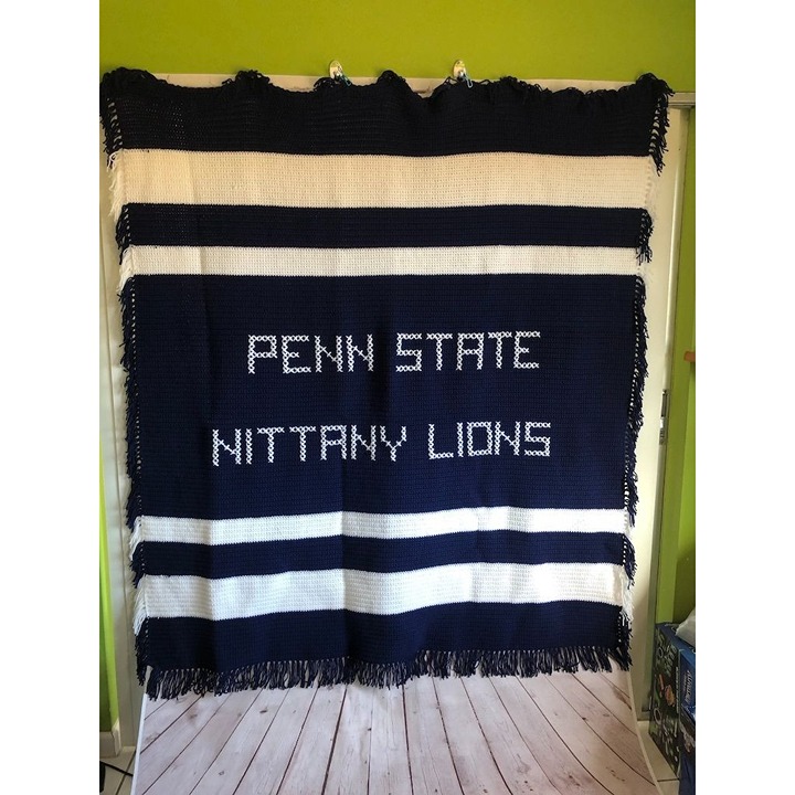 Hand Crochet Blue and White Penn State Nittany Lions 57 x 71 Blanket