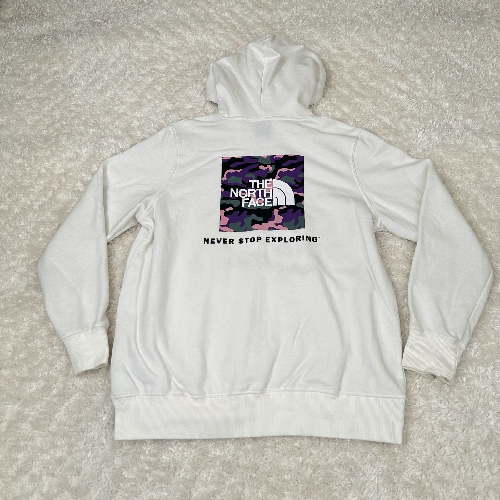 The North Face Women's L Large White Hoodie Logo Never Stop Exploring Outsoors