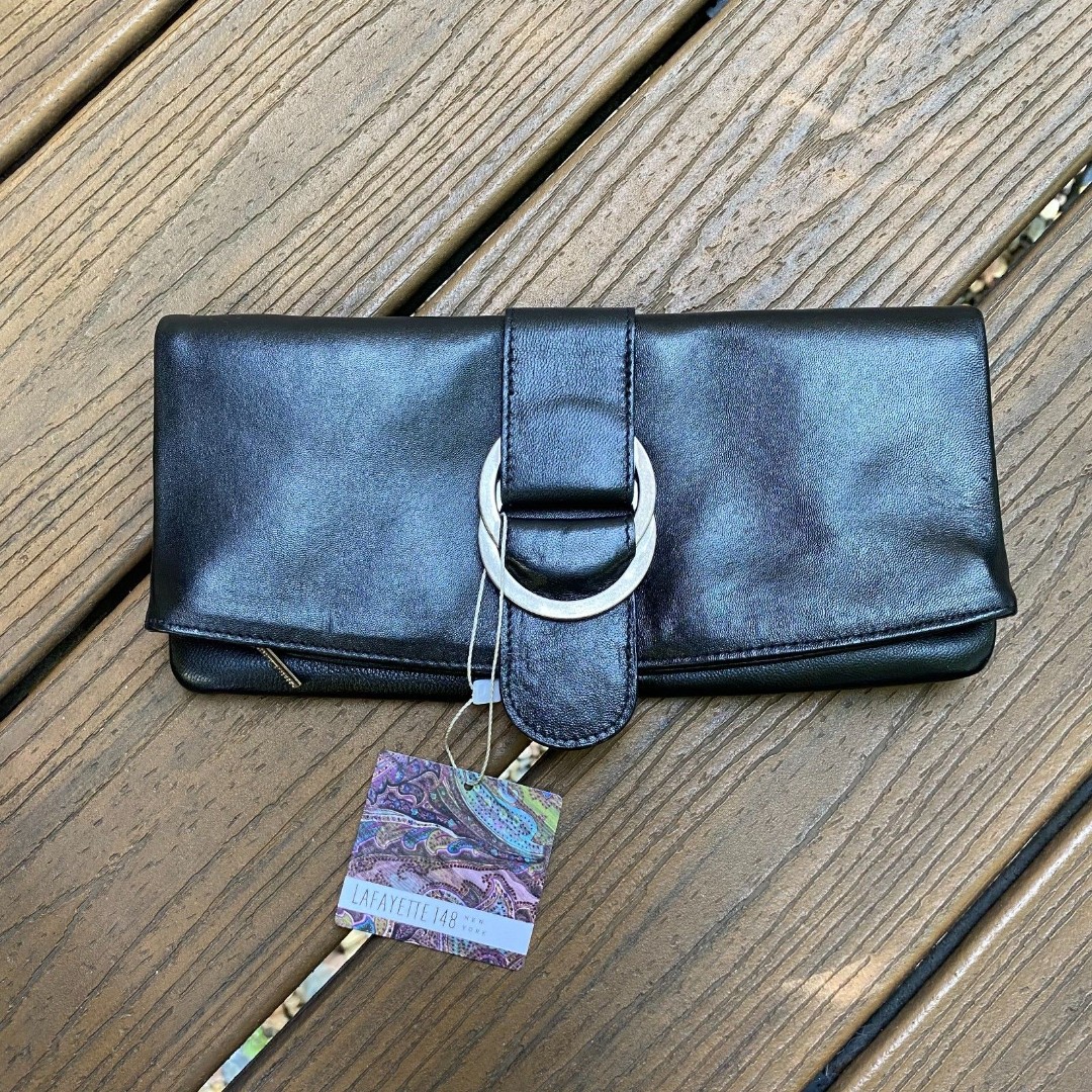 NWT Lafayette 148 New York Leather Clutch Color Black