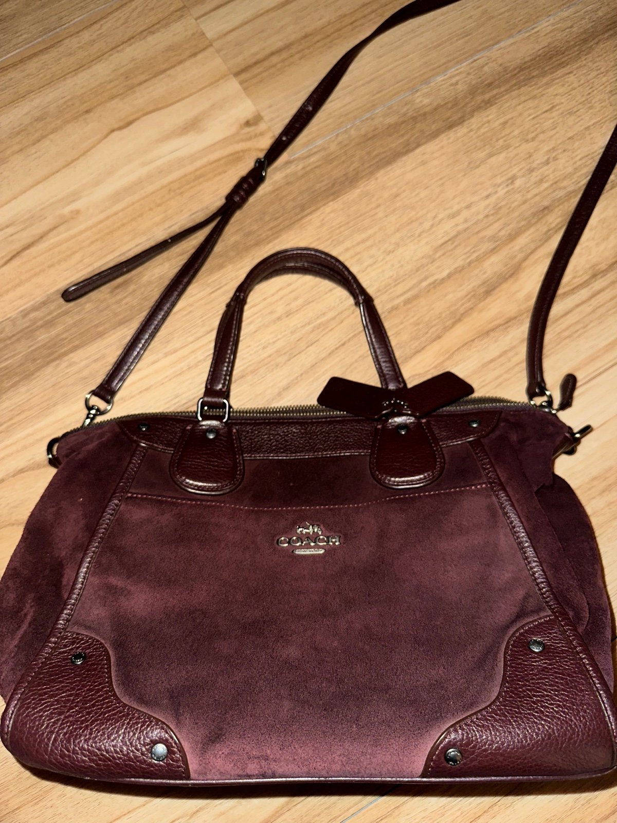 Coach Maroon Mickie Satchel Suede Purse