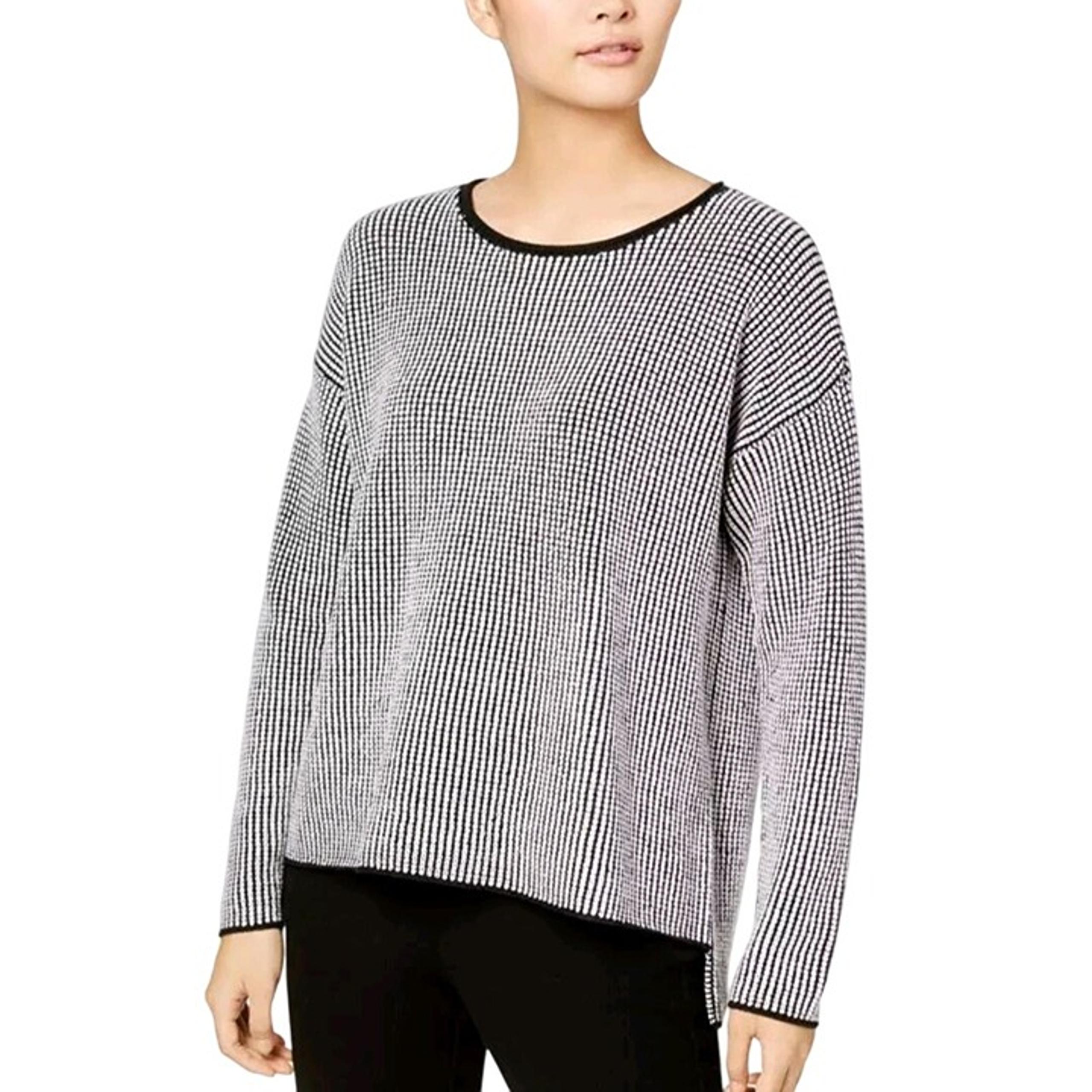 Eileen Fisher 100% Merino Wool Woven Textured Boxy Scoop Neck Sweater Size M