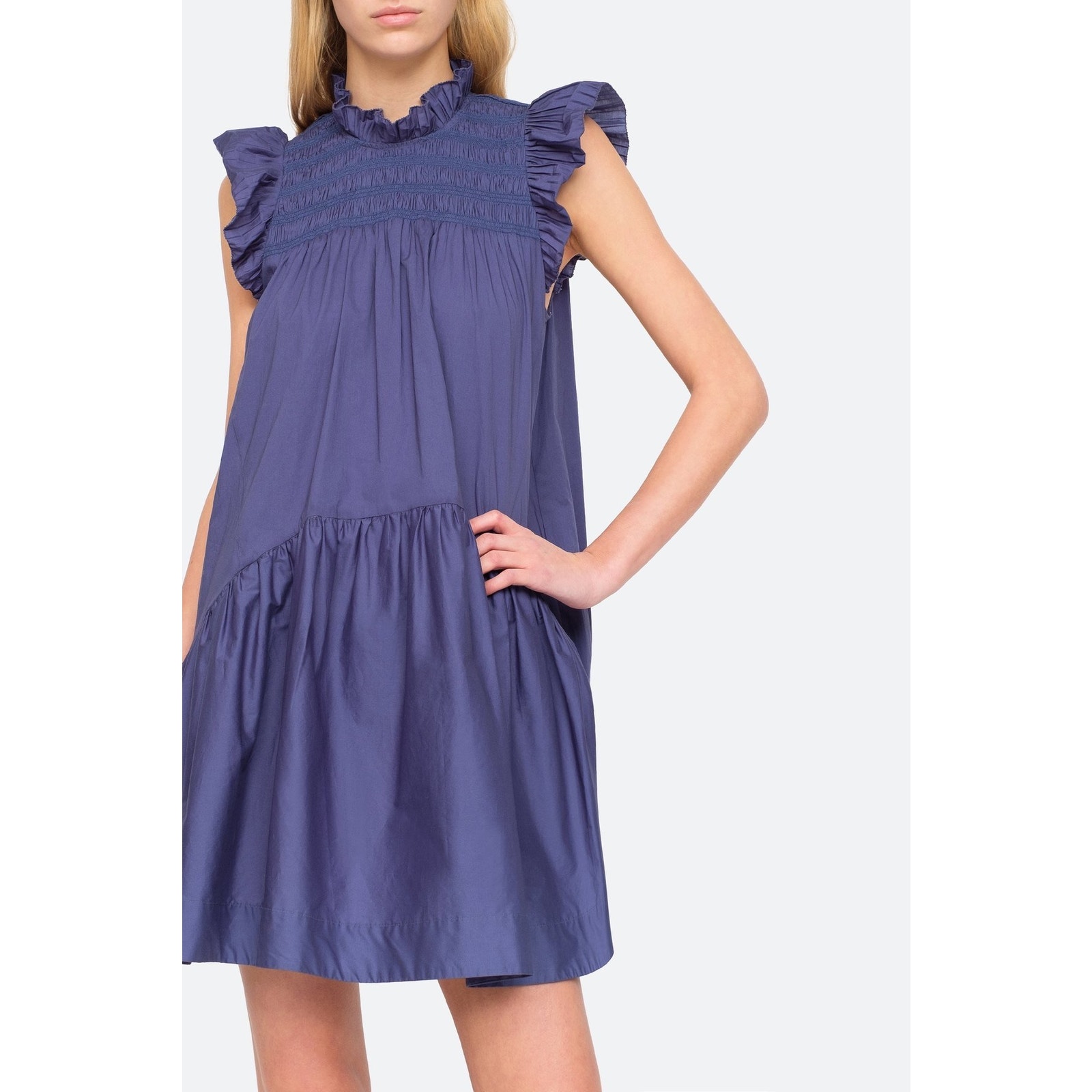 Sea New York Marlene Dress Size XS Blue Cotton Mini Flutter Smock Sustainable