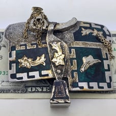 Inlaid Cowboy Saddle Belt Buckle -Mexico